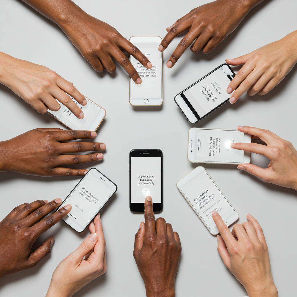A person using assistive technology on an iPhone